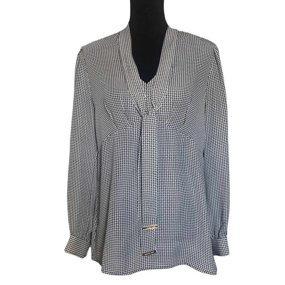 MICHAEL Michael Kors Woven Print Pattern Blouse in Black/White - Size 8